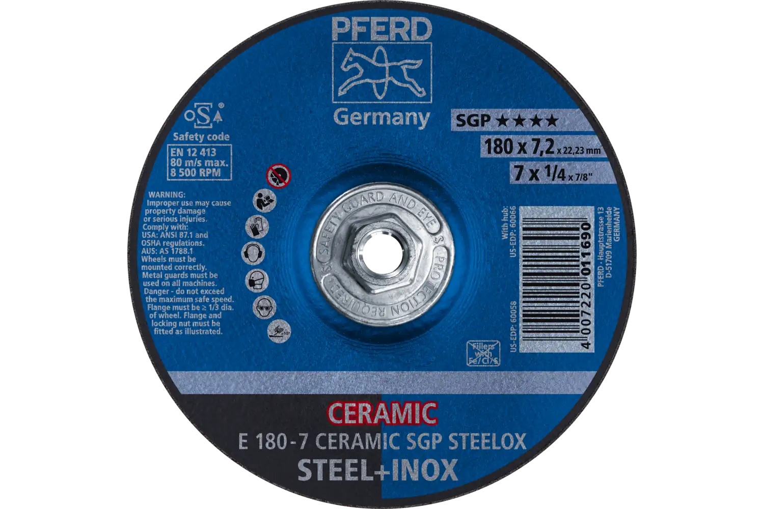 Picture of Pferd Grinding Wheel, 7" X 1/4 X 5/8-11, Ceramic Sgp Steelox, T27